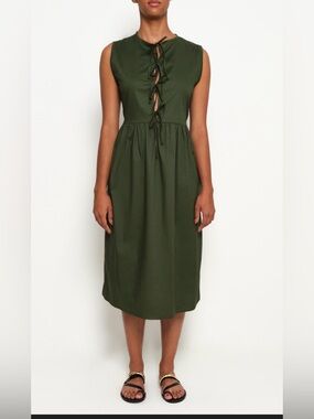 THE LULO PROJECT Green Sleeveless Midi Dress NWT Lace Up Front Cotton Blend